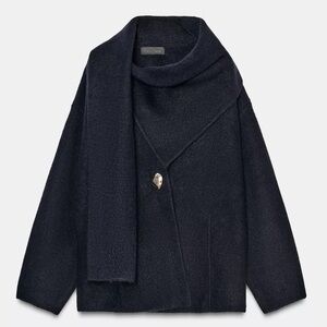 Zara short knit scarf coat navy